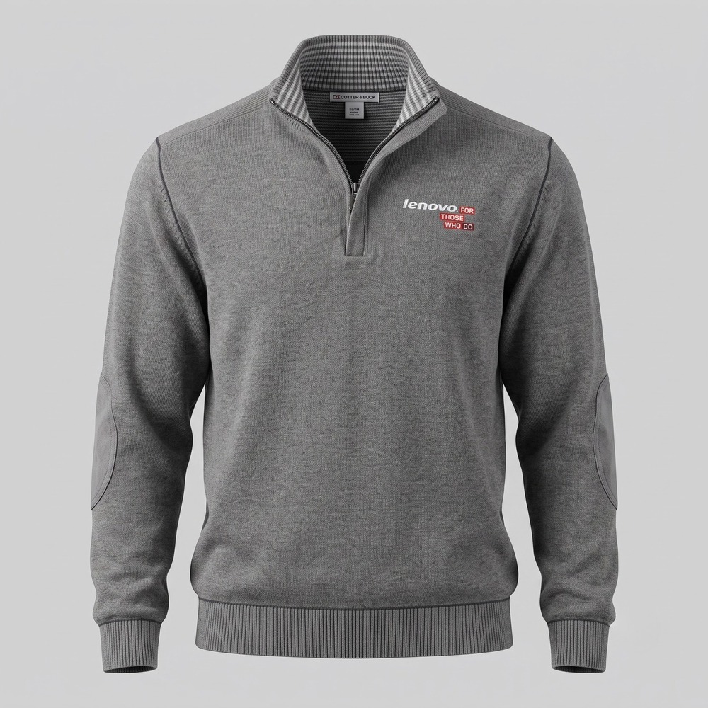 Cutter & Buck Mens XL Gray Sweater Lenovo 1/4 Zip Elbow Patch Cotton Pullover